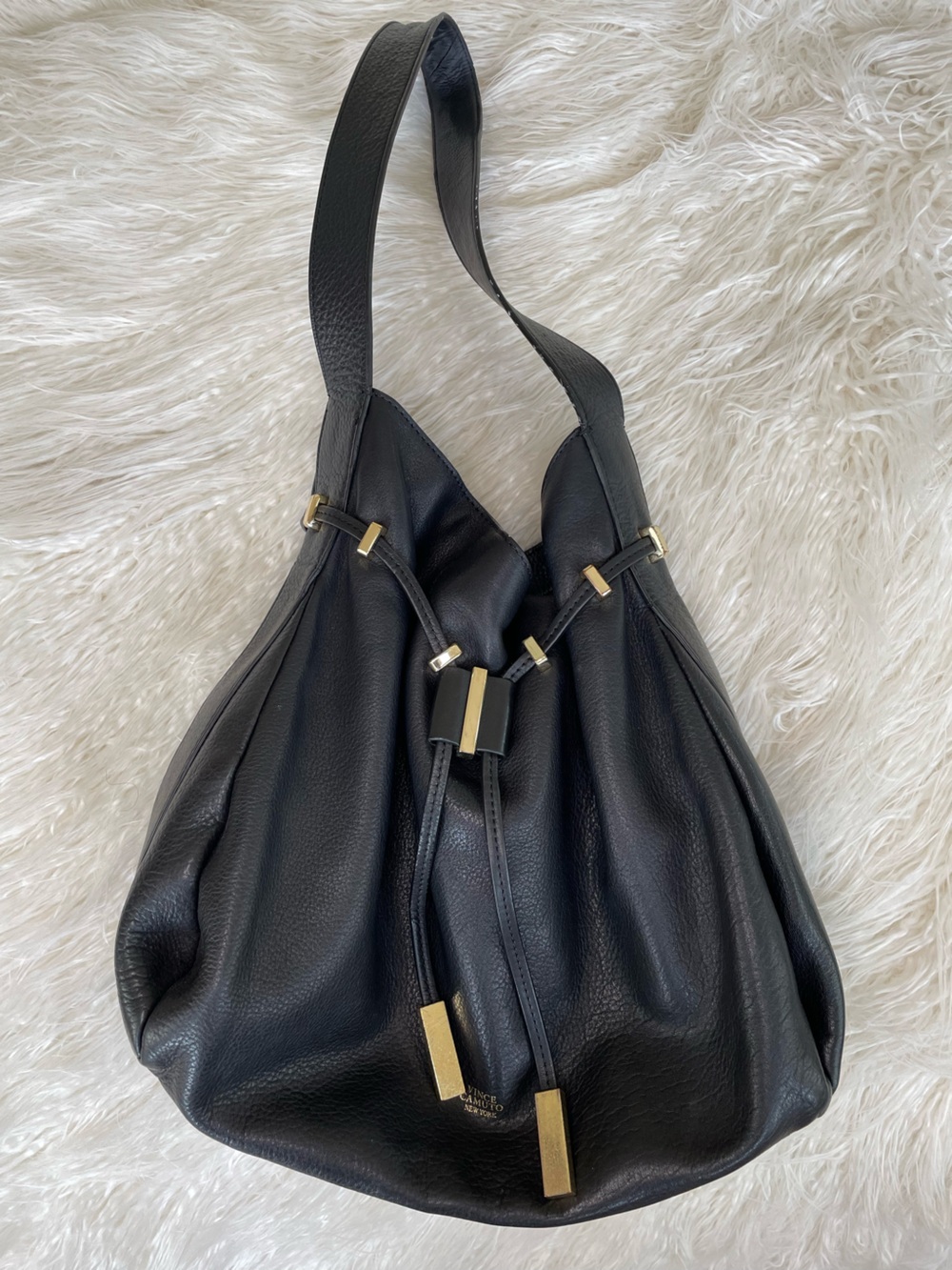 Vince Camuto Black Pebbled Leather Drawstring Jacket